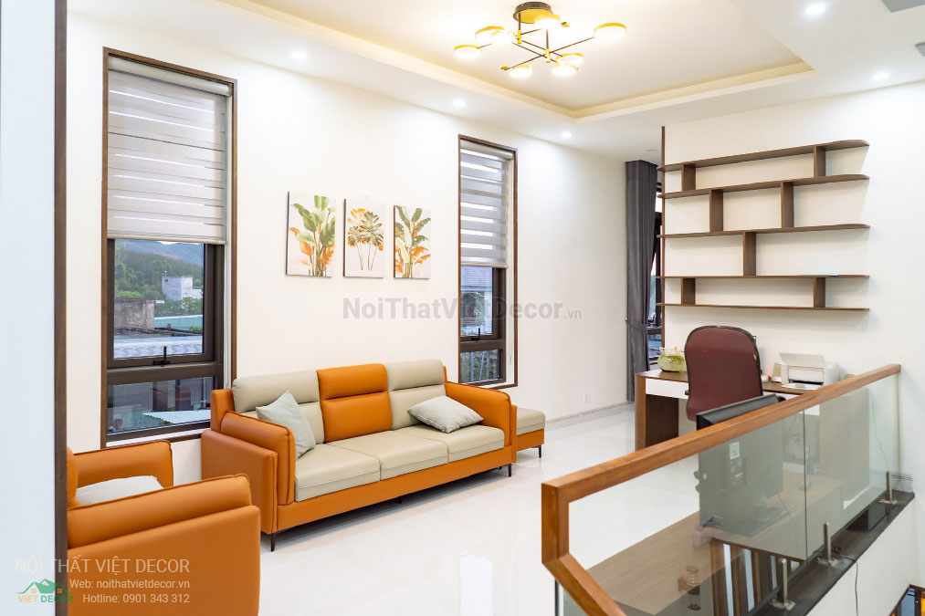 Nội Thất Việt Decor thiết kế thi công nội thất, tủ bếp gỗ công nghiệp An Cường, nhà phố 3 tầng tại thành phố Biên Hòa, Đồng Nai, phòng sinh hoạt chung, bàn làm việc