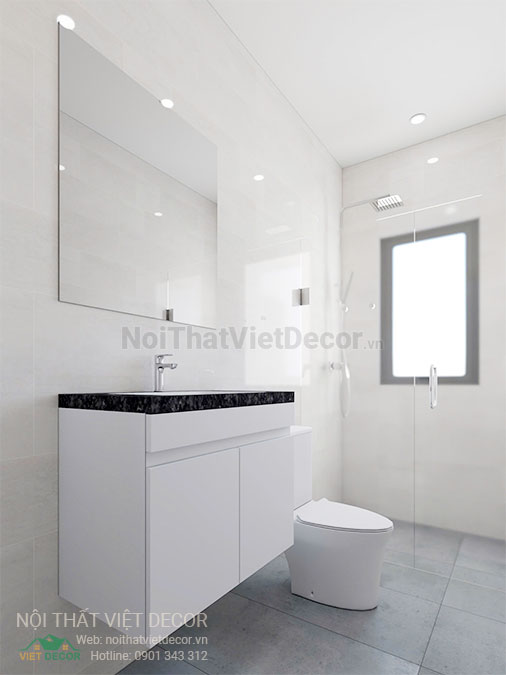 Nội Thất Việt Decor thiết kế thi công nội thất, tủ bếp gỗ công nghiệp Ba Thanh nhà liên kế 3 tầng dự án nhà liên kế Lavilla Green City Tân An, Long An, tủ lavabo wc