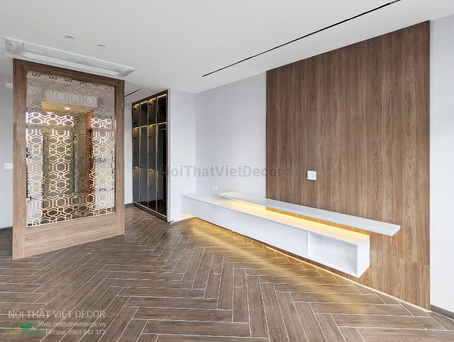 Nội Thất Việt Decor thiết kế thi công nội thất, tủ bếp gỗ công nghiệp An Cường, nhà phố 3 phòng ngủ tại tỉnh Cần Thơ, kệ ti vi phòng ngủ 3