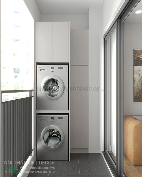 Nội thất Việt Decor thiết kế thi công nội thất chung cư 1 phòng ngủ + 45m2 tại Bình Dương lô gia tủ máy giặt