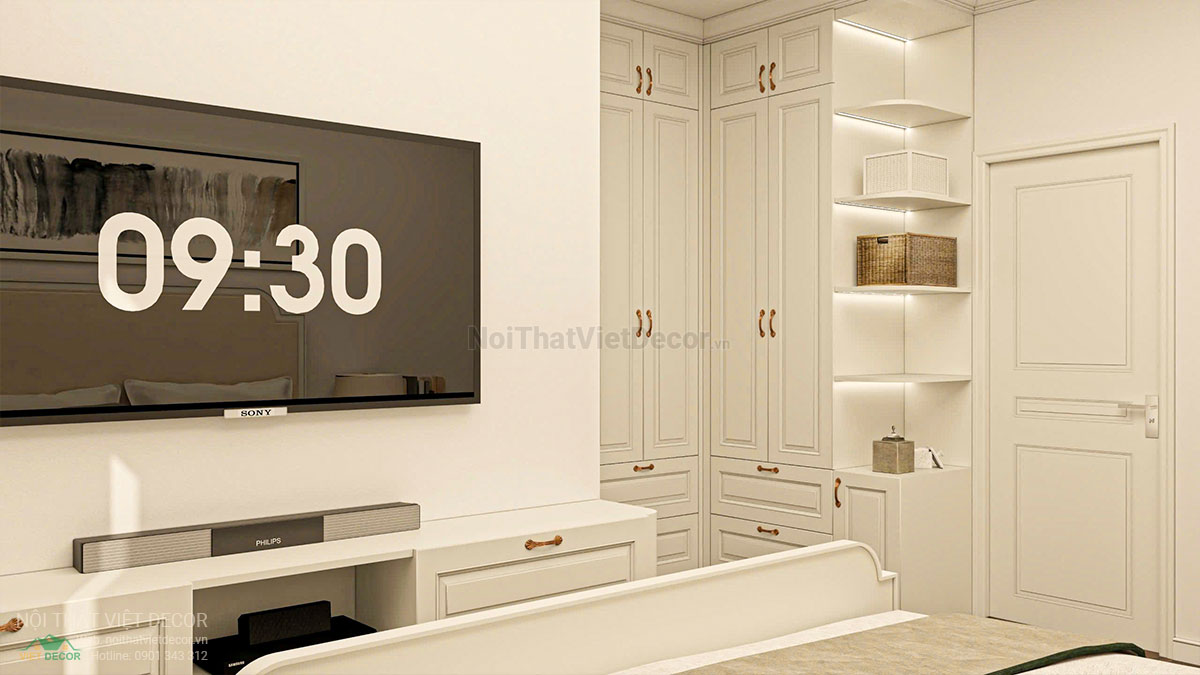 Nội thất Việt Decor thiết kế thi công nội thất tân cổ điển sang trọng luxury, nhà liên kế 3 tầng thuộc dự án Lavilla Green City Tân An, Long An, phòng ngủ 1