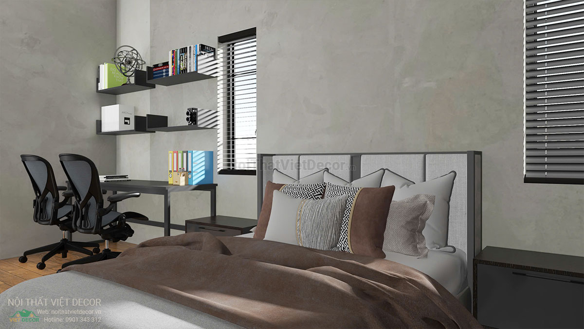 Nội thất Việt Decor thiết kế thi công nội thất hiện đại, biệt thự song lập 3 tầng tại Bến Lức Long An, phòng ngủ lớn