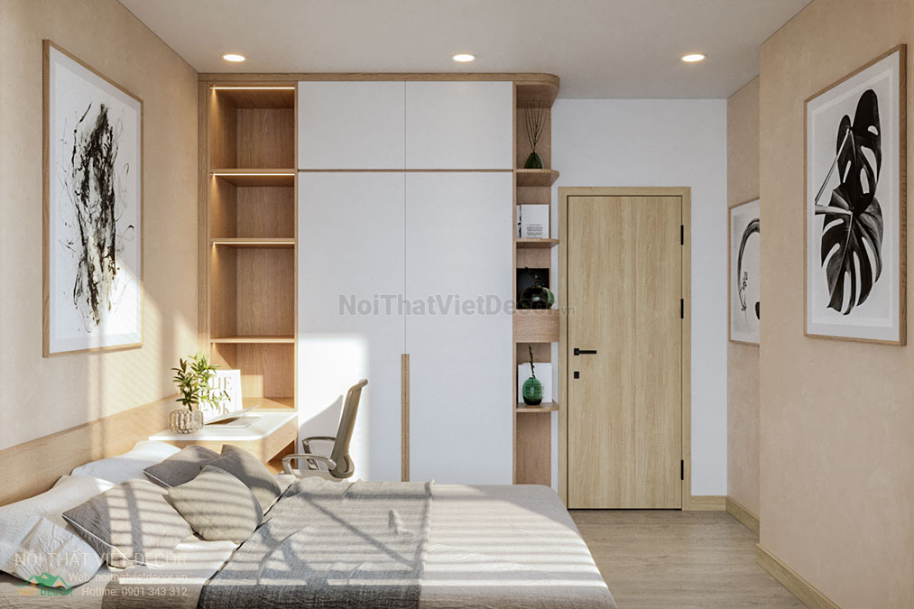Nội thất Việt Decor thiết kế thi công nội thất căn hộ 3 phòng ngủ tại quận 12, thành phố Hồ Chí Minh, giường ngủ tủ quần áo phòng ngủ 2
