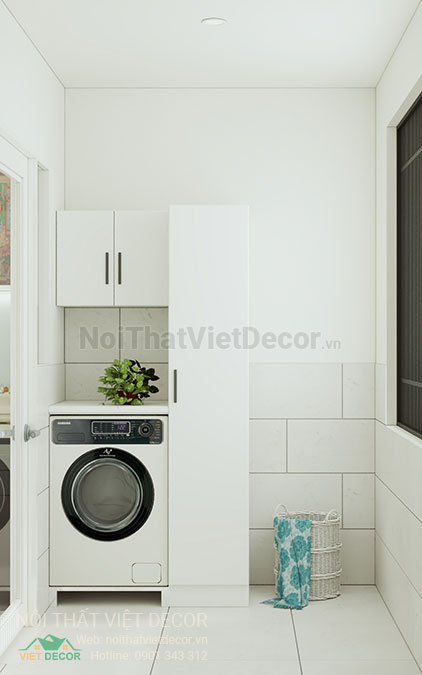 Nội Thất Việt Decor thiết kế thi công cải tạo nội thất, hoàn thiện căn hộ 3 phòng ngủ chung cư Tecco phường Linh Đồng thành phố Thủ Đức tủ máy giặt lô gia