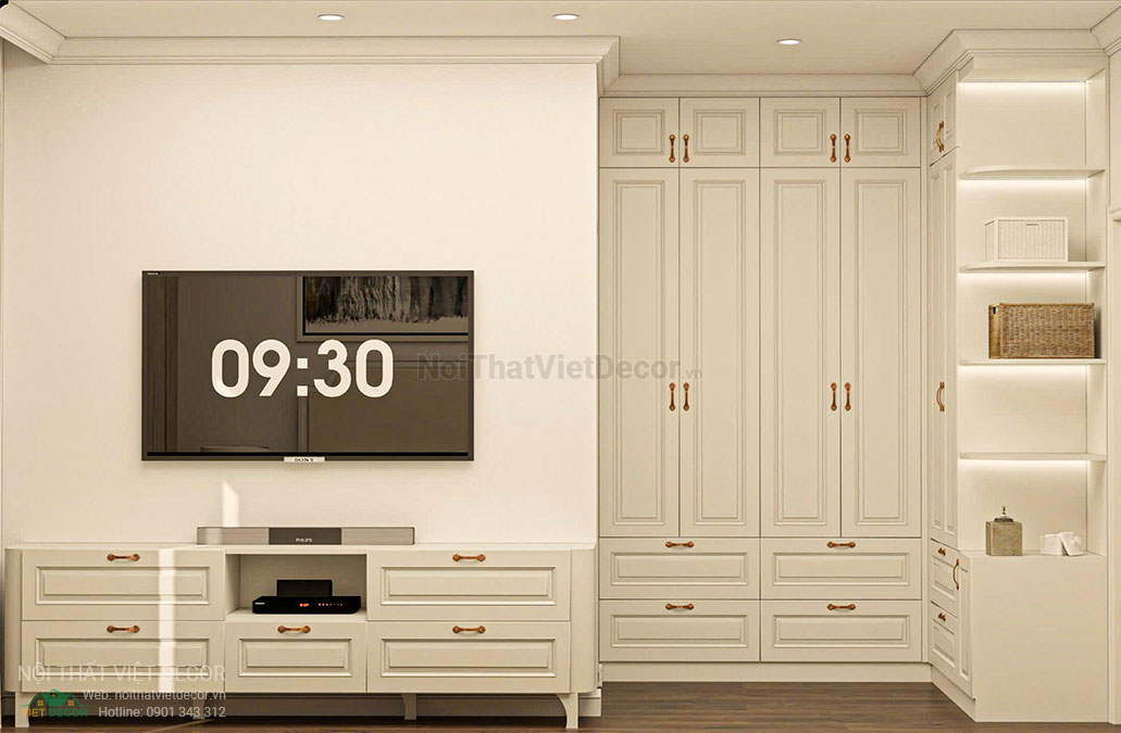 Nội thất Việt Decor thiết kế thi công nội thất tân cổ điển sang trọng luxury, nhà liên kế 3 tầng thuộc dự án Lavilla Green City Tân An, Long An, phòng ngủ 1
