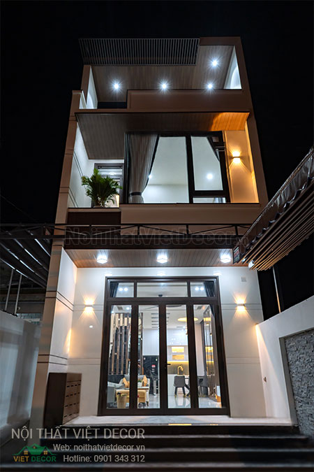 Nội Thất Việt Decor thiết kế thi công nội thất, tủ bếp gỗ công nghiệp An Cường, nhà phố 3 tầng tại thành phố Biên Hòa, Đồng Nai, mặt trước nhà, tủ giày