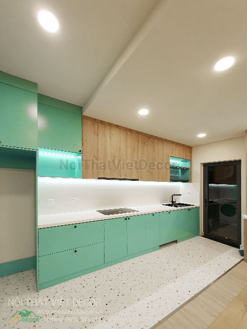 Nội thất Việt Decor thiết kế thi công nội thất căn hộ 3 phòng ngủ chung cư Diamond Alnata, quận Tân Phú TP Hồ Chí Minh, phòng khách bếp, tủ bếp chữ I