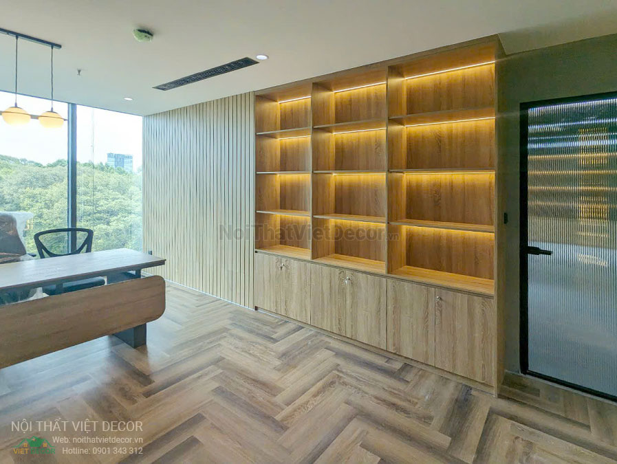 Nội thất Việt Decor thiết kế thi công nội thất, hoàn thiện văn phòng làm việc tòa nhà Cienco4 Building quận 3 thành phố hồ chí minh, tủ hồ sơ phòng giám đốc