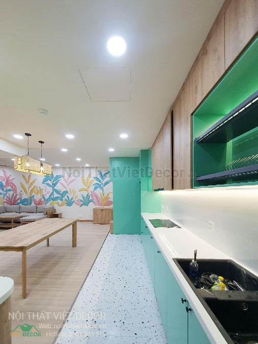 Nội thất Việt Decor thiết kế thi công nội thất căn hộ 3 phòng ngủ chung cư Diamond Alnata, quận Tân Phú TP Hồ Chí Minh, phòng khách bếp, tủ bếp chữ I