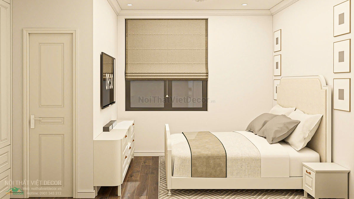 Nội thất Việt Decor thiết kế thi công nội thất tân cổ điển sang trọng luxury, nhà liên kế 3 tầng thuộc dự án Lavilla Green City Tân An, Long An, phòng ngủ 2