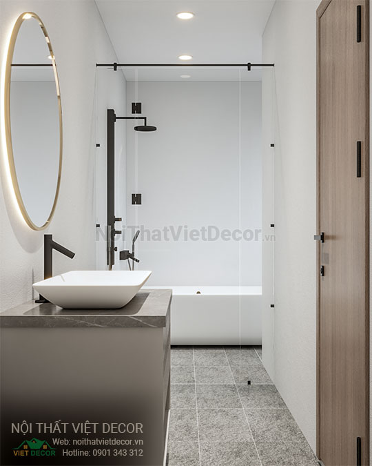 Nội thất Việt Decor thiết kế thi công nội thất nhà phố 3 phòng ngủ tại quận 7, thành phố Hồ Chí Minh, phối cảnh 3D nhà vệ sinh
