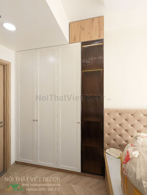 Nội Thất Việt Decor thiết kế thi công nội thất căn hộ 2 phòng ngủ chung cư Quận 9 Hồ Chí Minh, tủ quần áo phòng ngủ nhỏ