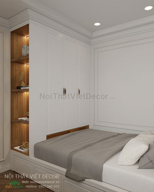 Nội thất Việt Decor thiết kế thi công nội thất căn hộ 2 phòng ngủ tân cổ điển 62 m2 tại tp hồ chí minh giường liền tủ áo