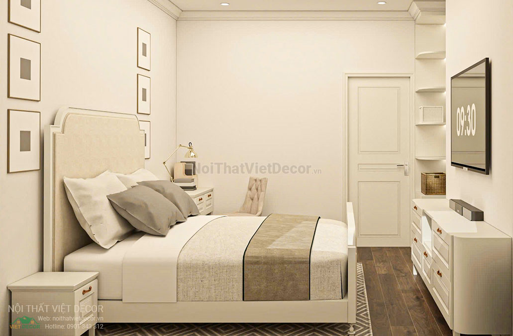 Nội thất Việt Decor thiết kế thi công nội thất tân cổ điển sang trọng luxury, nhà liên kế 3 tầng thuộc dự án Lavilla Green City Tân An, Long An, phòng ngủ 2