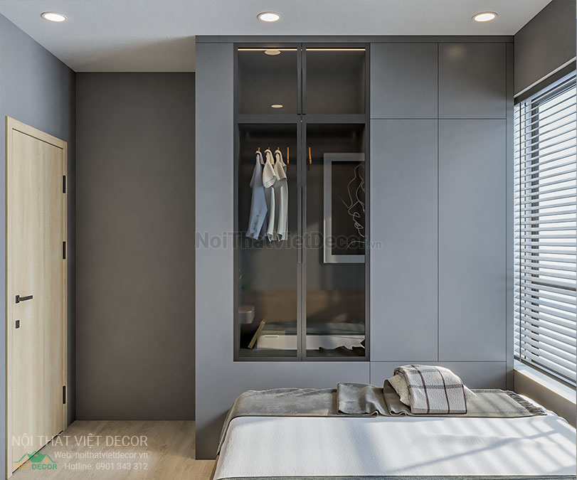 Nội thất Việt Decor thiết kế thi công nội thất căn hộ 3 phòng ngủ 89.39 m2 tại tp hồ chí minh phòng ngủ nhỏ tủ quần áo liền giường