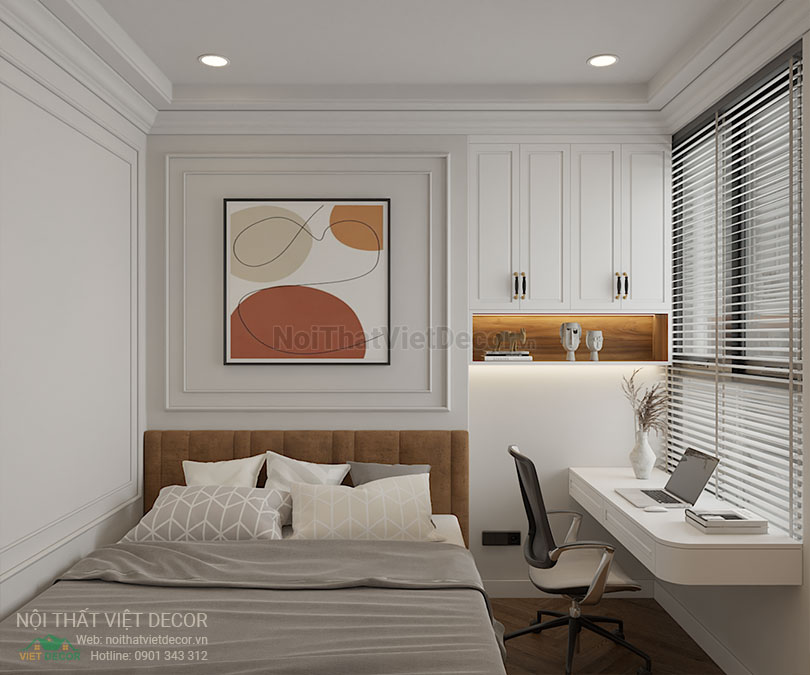 Nội thất Việt Decor thiết kế thi công nội thất căn hộ 2 phòng ngủ tân cổ điển 62 m2 tại tp hồ chí minh kệ trang trí phòng ngủ nhỏ