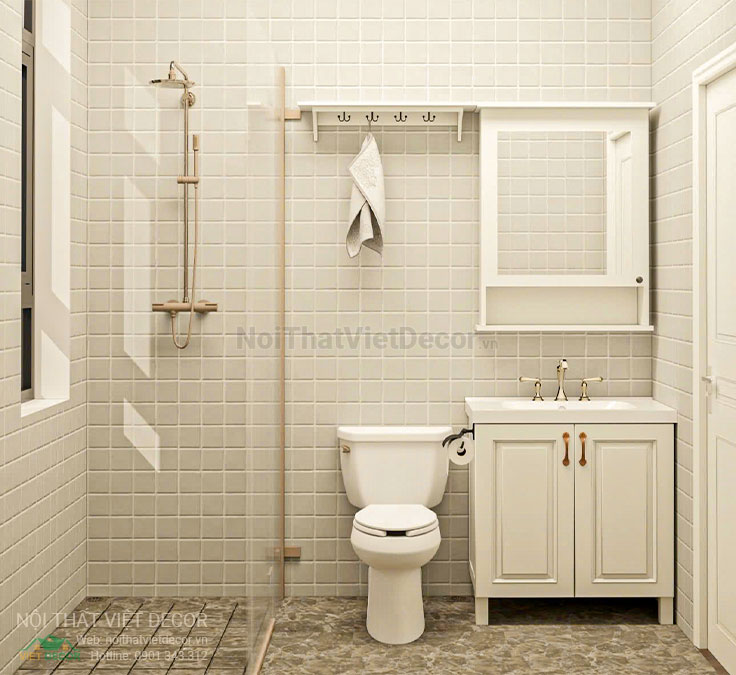 Nội thất Việt Decor thiết kế thi công nội thất tân cổ điển sang trọng luxury, nhà liên kế 3 tầng thuộc dự án Lavilla Green City Tân An, Long An, nhà vệ sinh