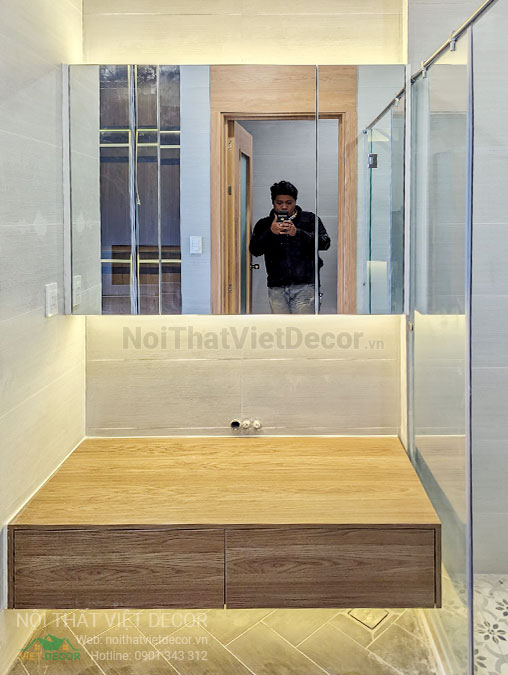 Nội Thất Việt Decor thiết kế thi công nội thất, tủ bếp gỗ công nghiệp An Cường, nhà phố 3 phòng ngủ tại tỉnh Cần Thơ, lavabo nhà vệ sinh