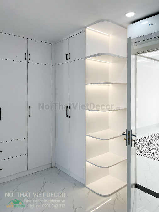 Nội Thất Việt Decor thiết kế thi công nội thất, tủ bếp gỗ công nghiệp Ba Thanh nhà liên kế 3 tầng dự án nhà liên kế Lavilla Green City Tân An, Long An, tủ quần áo phòng ngủ