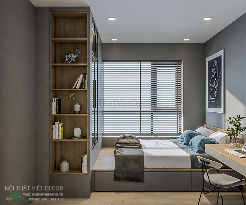 Nội thất Việt Decor thiết kế thi công nội thất căn hộ 3 phòng ngủ 89.39 m2 tại tp hồ chí minh phòng ngủ nhỏ tủ quần áo liền giường