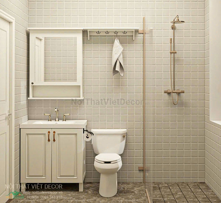 Nội thất Việt Decor thiết kế thi công nội thất tân cổ điển sang trọng luxury, nhà liên kế 3 tầng thuộc dự án Lavilla Green City Tân An, Long An, nhà vệ sinh