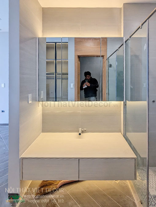 Nội Thất Việt Decor thiết kế thi công nội thất, tủ bếp gỗ công nghiệp An Cường, nhà phố 3 phòng ngủ tại tỉnh Cần Thơ, lavabo nhà vệ sinh