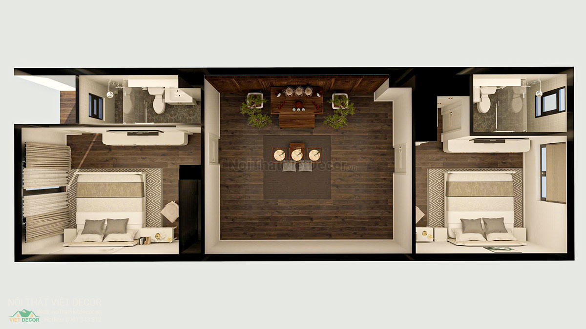 Nội thất Việt Decor thiết kế thi công nội thất tân cổ điển sang trọng luxury, nhà liên kế 3 tầng thuộc dự án Lavilla Green City Tân An, Long An, mặt bằng tầng 3