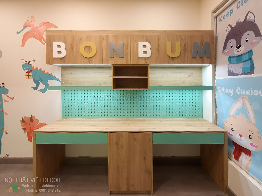 Nội thất Việt Decor thiết kế thi công nội thất căn hộ 3 phòng ngủ chung cư Diamond Alnata, quận Tân Phú TP Hồ Chí Minh, phòng ngủ em bé, bàn học