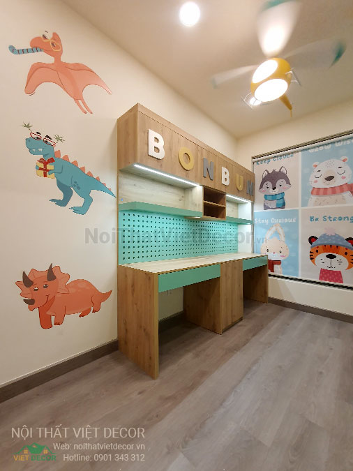Nội thất Việt Decor thiết kế thi công nội thất căn hộ 3 phòng ngủ chung cư Diamond Alnata, quận Tân Phú TP Hồ Chí Minh, phòng ngủ em bé, bàn học