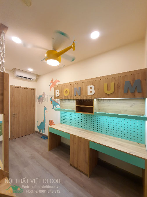 Nội thất Việt Decor thiết kế thi công nội thất căn hộ 3 phòng ngủ chung cư Diamond Alnata, quận Tân Phú TP Hồ Chí Minh, phòng ngủ em bé, bàn học