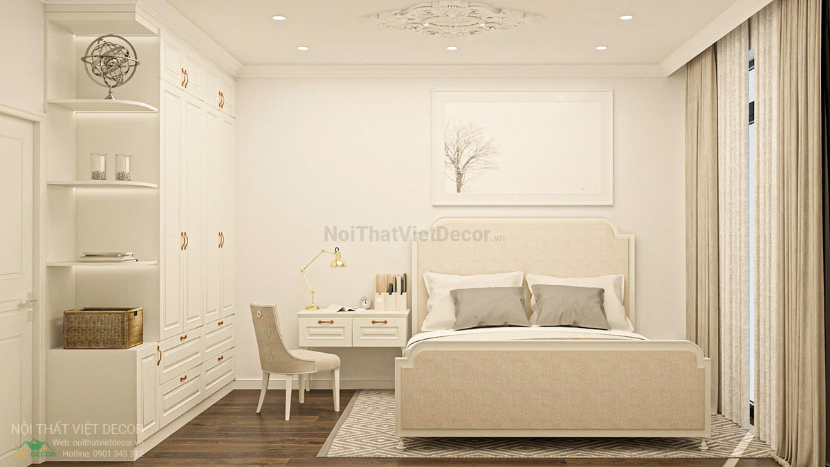 Nội thất Việt Decor thiết kế thi công nội thất tân cổ điển sang trọng luxury, nhà liên kế 3 tầng thuộc dự án Lavilla Green City Tân An, Long An, phòng ngủ 1 tầng 3