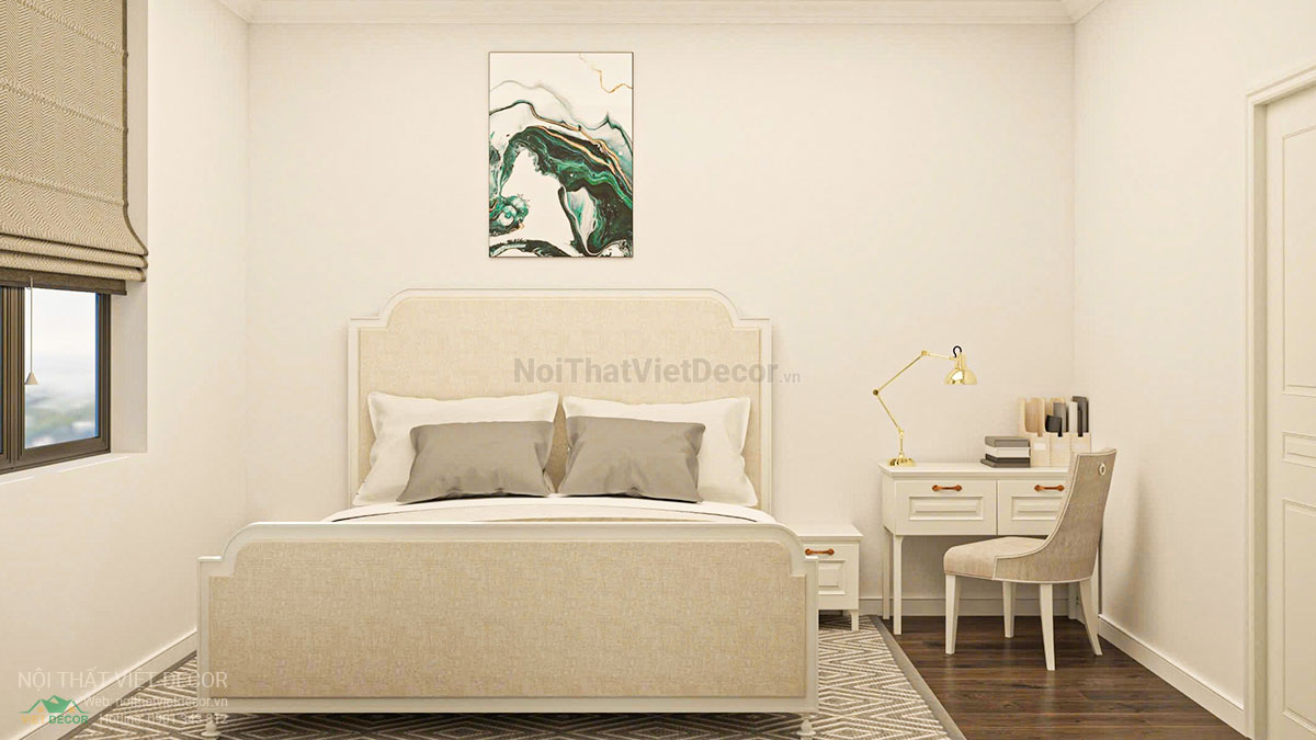 Nội thất Việt Decor thiết kế thi công nội thất tân cổ điển sang trọng luxury, nhà liên kế 3 tầng thuộc dự án Lavilla Green City Tân An, Long An, phòng ngủ 2 tầng 3