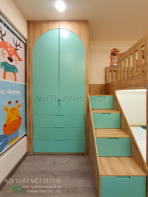 Nội thất Việt Decor thiết kế thi công nội thất căn hộ 3 phòng ngủ chung cư Diamond Alnata, quận Tân Phú TP Hồ Chí Minh, phòng ngủ em bé, tủ quần áo
