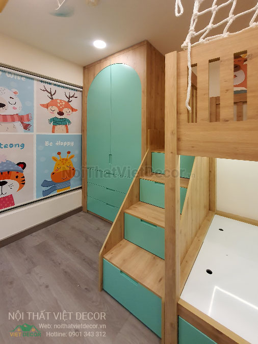 Nội thất Việt Decor thiết kế thi công nội thất căn hộ 3 phòng ngủ chung cư Diamond Alnata, quận Tân Phú TP Hồ Chí Minh, phòng ngủ em bé, tủ quần áo