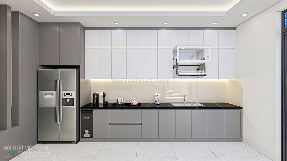 Nội thất Việt Decor thiết kế thi công nội thất nhà liên kế 3 tầng thuộc dự án Lavilla Tân An, Long An, tủ bếp