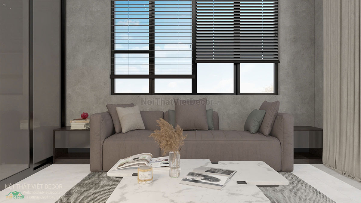 Nội thất Việt Decor thiết kế thi công nội thất hiện đại, biệt thự song lập 3 tầng tại Bến Lức Long An, sofa phòng khách