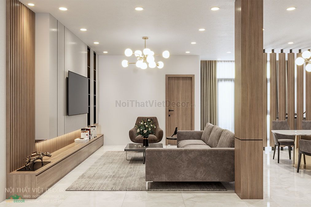 Nội thất Việt Decor thiết kế thi công nội thất nhà phố 3 phòng ngủ tại quận 7, thành phố Hồ Chí Minh, phối cảnh 3D phòng khách