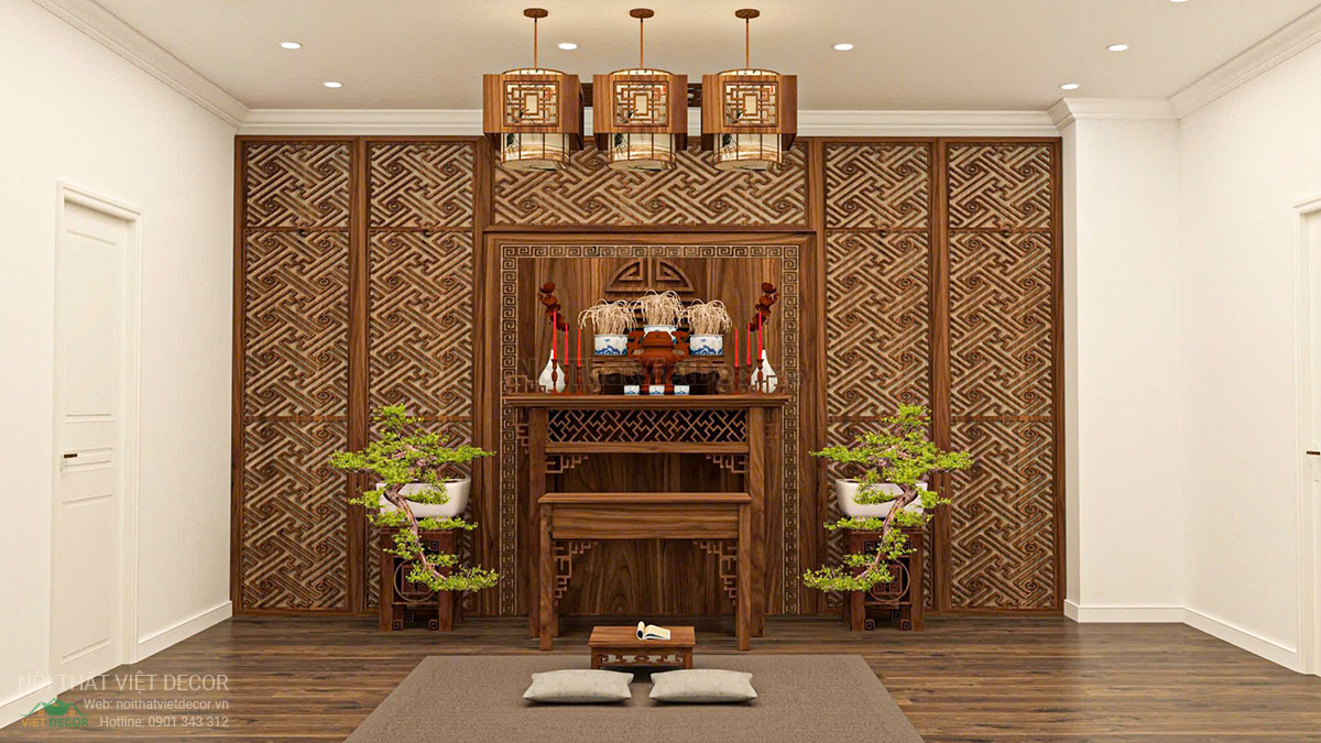 Nội thất Việt Decor thiết kế thi công nội thất tân cổ điển sang trọng luxury, nhà liên kế 3 tầng thuộc dự án Lavilla Green City Tân An, Long An, phòng thờ