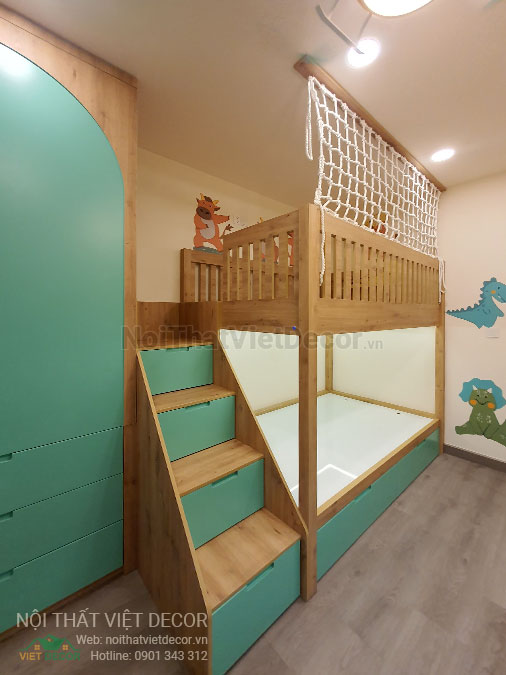 Nội thất Việt Decor thiết kế thi công nội thất căn hộ 3 phòng ngủ chung cư Diamond Alnata, quận Tân Phú TP Hồ Chí Minh, phòng ngủ em bé, giường tầng