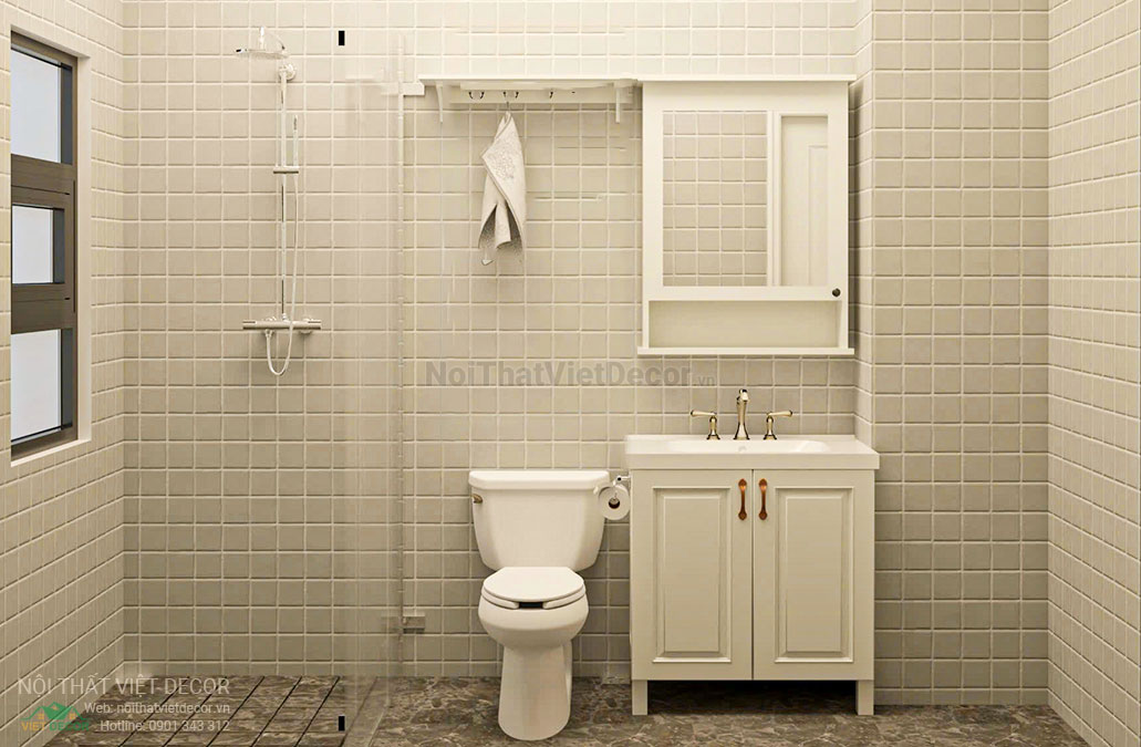 Nội thất Việt Decor thiết kế thi công nội thất tân cổ điển sang trọng luxury, nhà liên kế 3 tầng thuộc dự án Lavilla Green City Tân An, Long An, WC