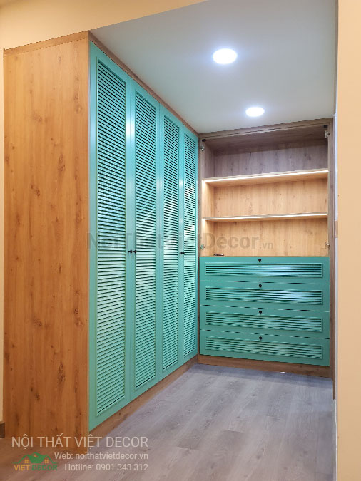 Nội thất Việt Decor thiết kế thi công nội thất căn hộ 3 phòng ngủ chung cư Diamond Alnata, quận Tân Phú TP Hồ Chí Minh, phòng ngủ lớn, tủ quần áo