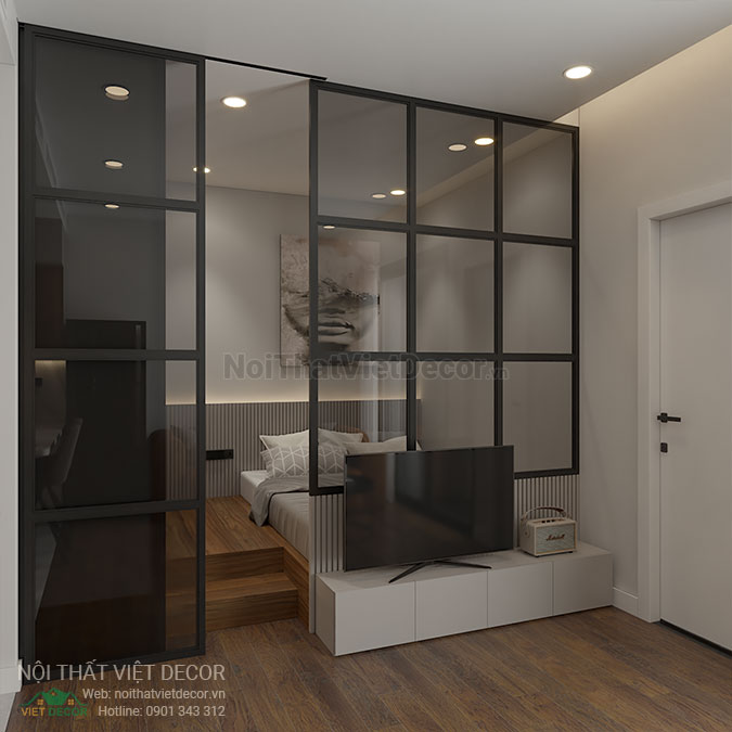 Nội thất Việt Decor thiết kế thi công nội thất chung cư 1 phòng ngủ + 45 m2 tại Bình Dương kệ ti vi