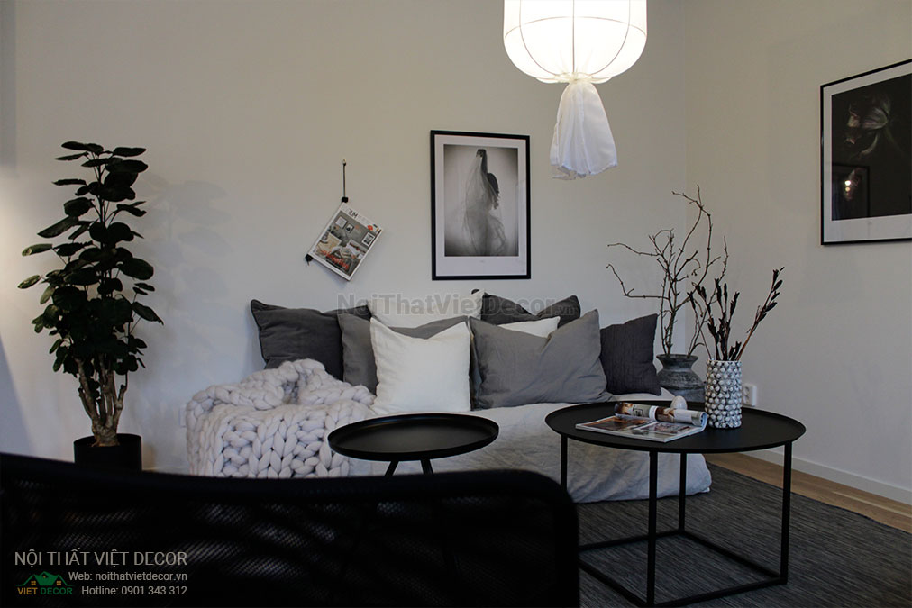 Nội thất Việt Decor thiết kế nội thất tối giản tone màu đen trắng sofa bàn trà