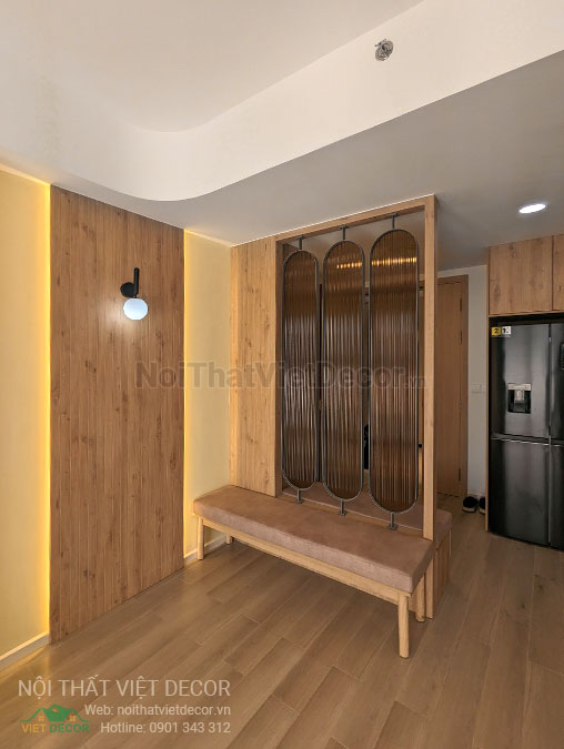 Nội Thất Việt Decor thiết kế thi công nội thất căn hộ 2 phòng ngủ chung cư Quận 9 Hồ Chí Minh, kệ giày phòng khách