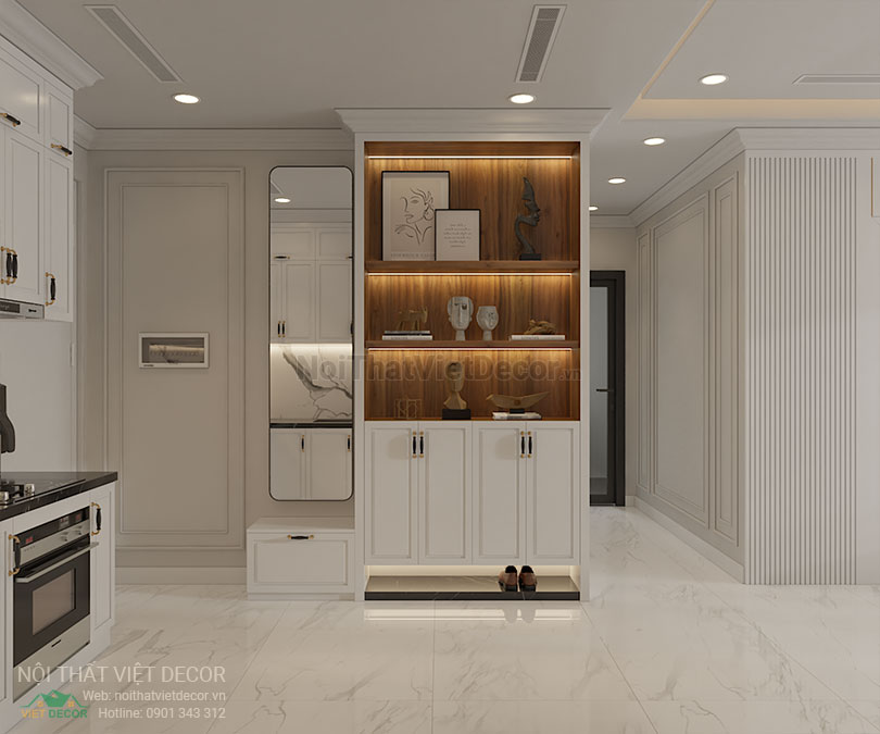 Nội thất Việt Decor thiết kế thi công nội thất căn hộ 2 phòng ngủ tân cổ điển 62 m2 tại tp hồ chí minh tủ giày
