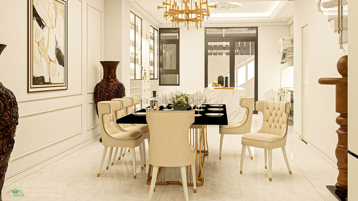 Nội thất Việt Decor thiết kế thi công nội thất tân cổ điển sang trọng luxury, nhà liên kế 3 tầng thuộc dự án Lavilla Green City Tân An, Long An, phòng khách