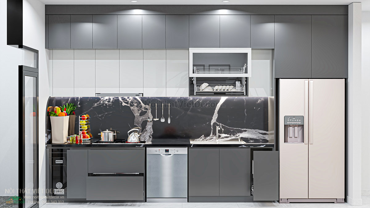 Nội thất Việt Decor thiết kế thi công nội thất nhà ở gia đình 3 tầng thuộc dự án Lavilla Tân An, Long An, tủ bếp