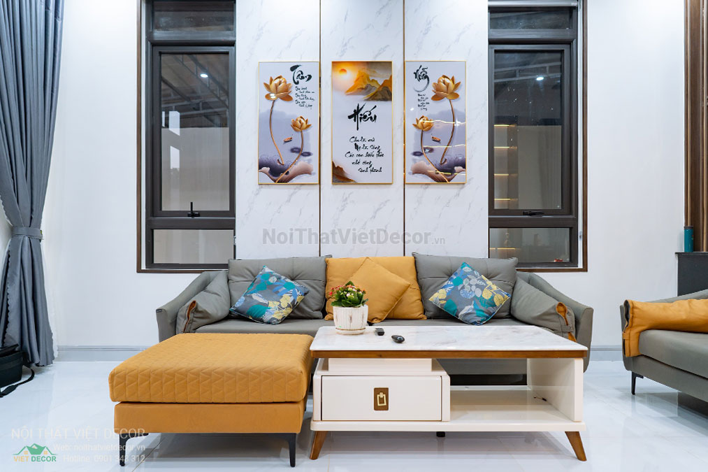 Nội Thất Việt Decor thiết kế thi công nội thất, tủ bếp gỗ công nghiệp An Cường, nhà phố 3 tầng tại thành phố Biên Hòa, Đồng Nai, sofa, bàn trà, vách ốp tường