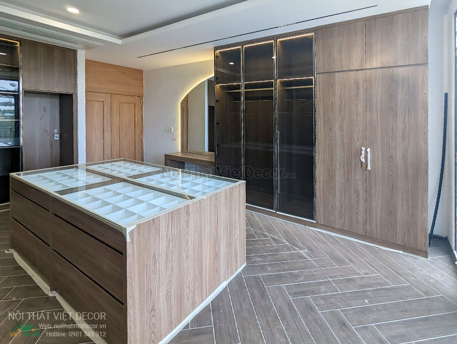 Nội Thất Việt Decor thiết kế thi công nội thất, tủ bếp gỗ công nghiệp An Cường, nhà phố 3 phòng ngủ tại tỉnh Cần Thơ, phòng thay đồ