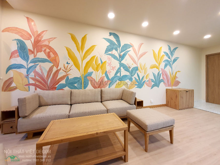 Nội thất Việt Decor thiết kế thi công nội thất căn hộ 3 phòng ngủ chung cư Diamond Alnata, quận Tân Phú TP Hồ Chí Minh, phòng khách bếp, sofa bàn trà